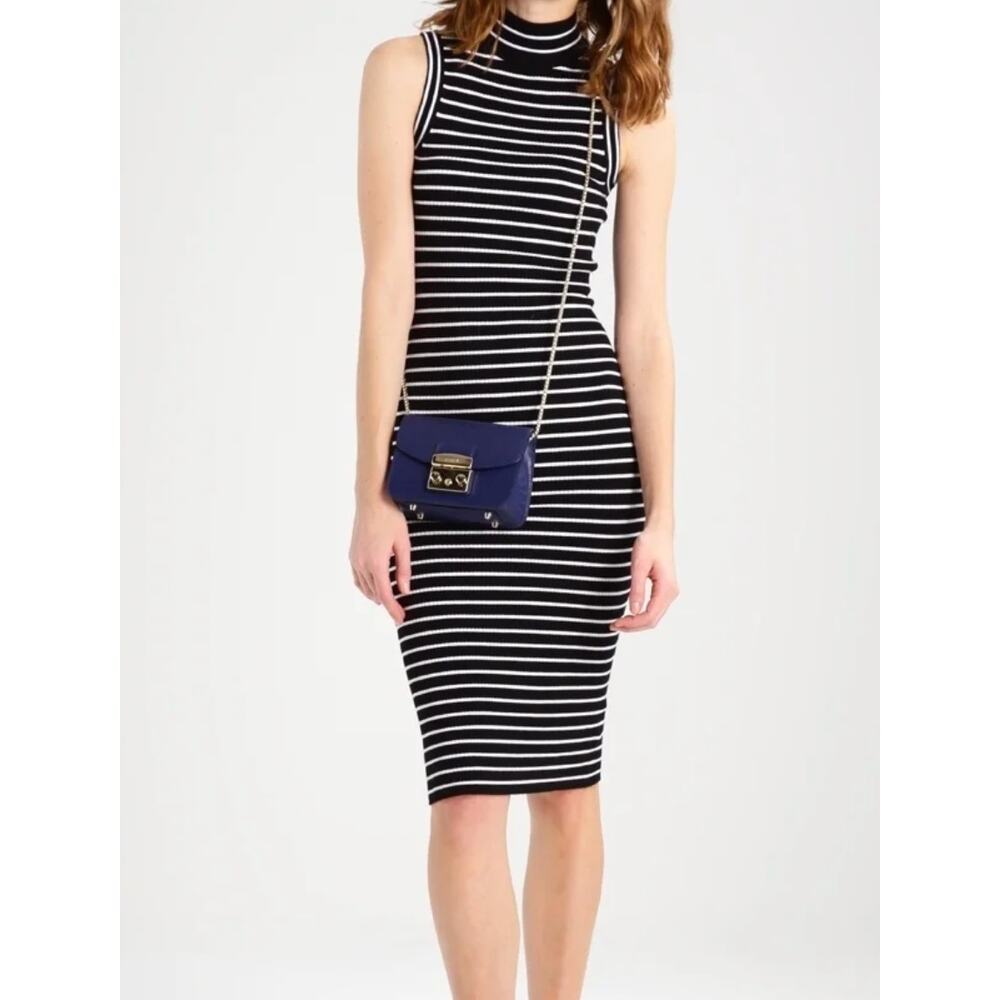 Michael by Michael Kors striped mock turtleneck dress black white stretch sz M